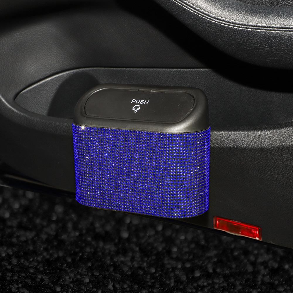 Diamond Crystal Car Trash Bin Hanging Vehicle Garbage Dust Case Storage Box Pressing Type Trash Can Auto Bling Accessories