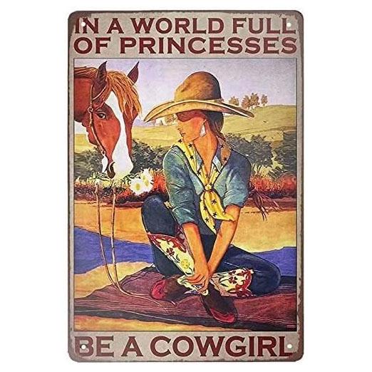 Vintage Cowgirl Metallschild Retro Westlich Reiten Zitat Blechschild für Heimbar Bauernhaus Dekoration Das Leben ist Hart Spirituell Wi