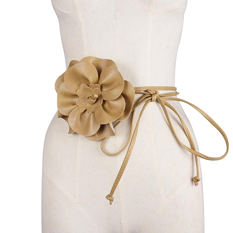 

Bohemian PU Leather Waist Belt Large Flower Tie Wrap Sash for Dress Decoration Gothic Vintage All-Match Dress Accessories хаки