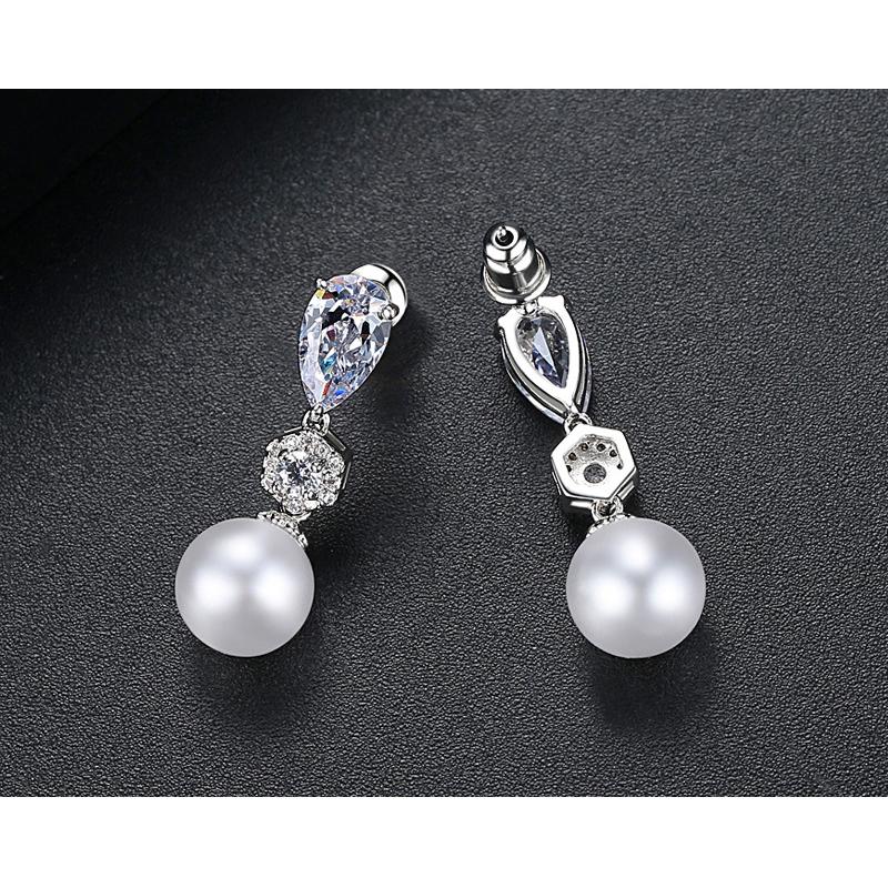 CMM Elegant White Gold Color AAA Cubic Zirconia Beads Drop Earrings