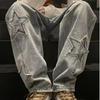 Star Embroidery Straight Casual Men Jeans Wide Leg Loose Hip Hop Fashion Youth Streetwear Denim Trouser