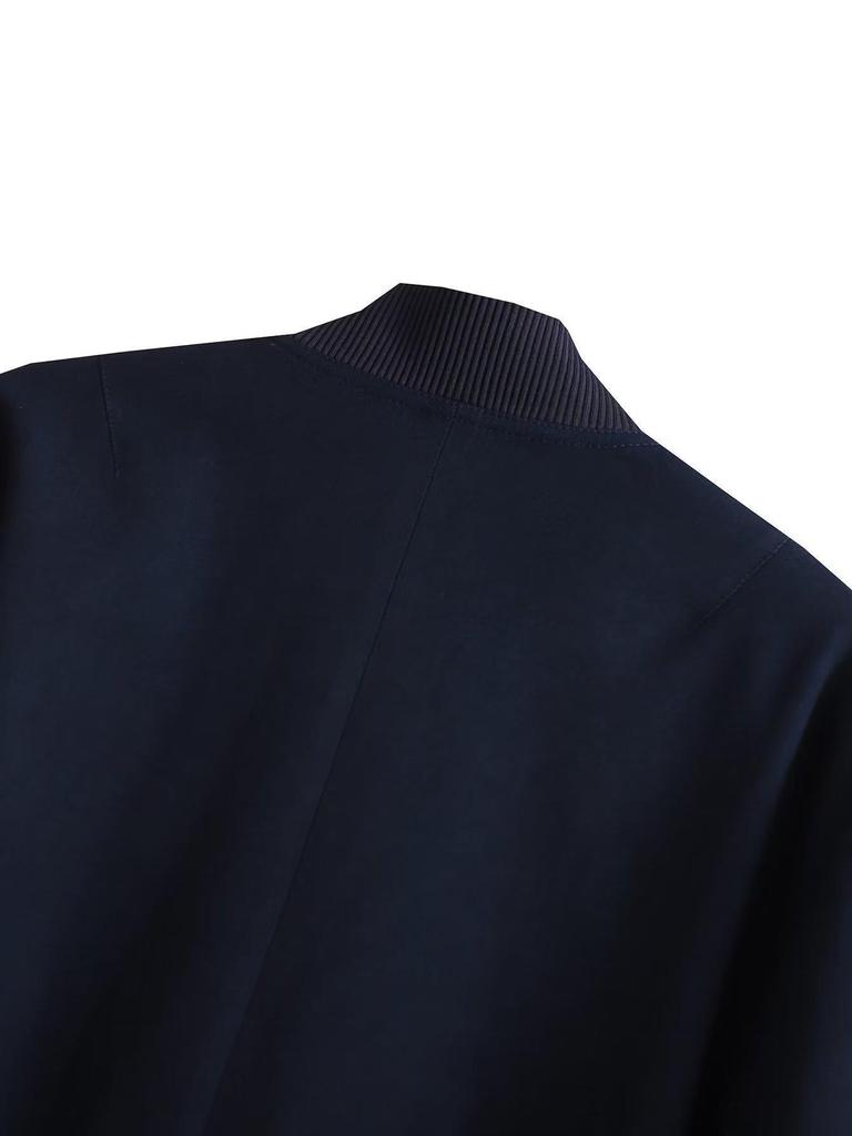 2023 Spring European & American Y2K Stand-up Collar Double Pocket Solid Motorcycle Bomber Jacket