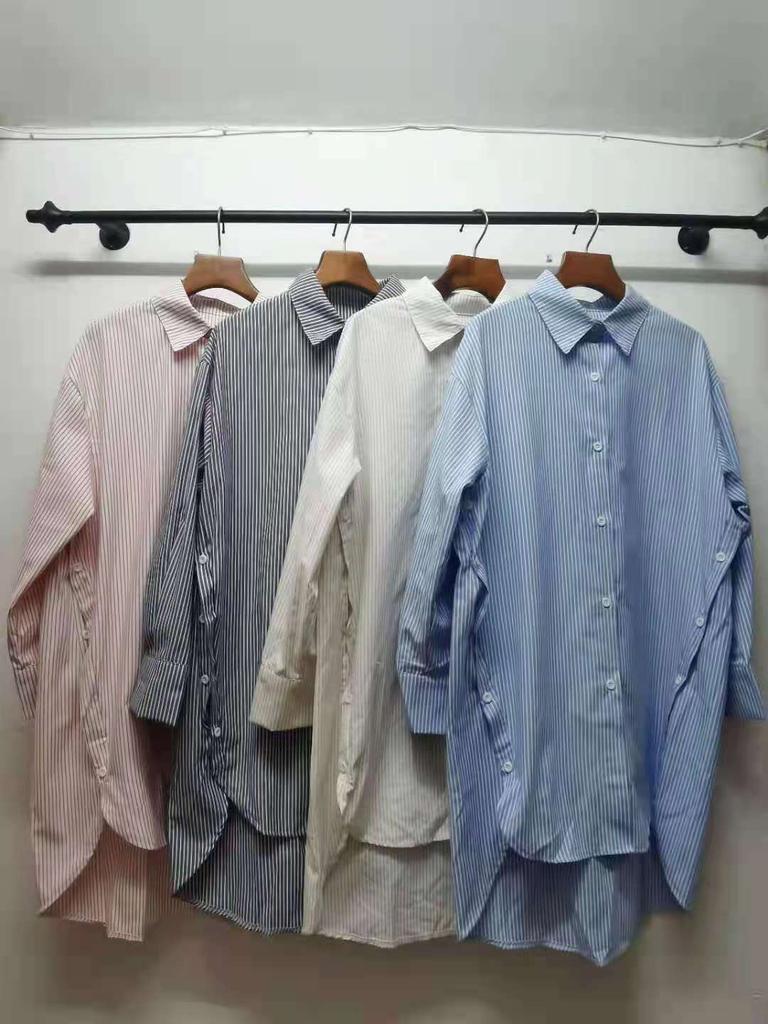 2025 Korean Loose Casual Mid-length Vertical Striped Shirt