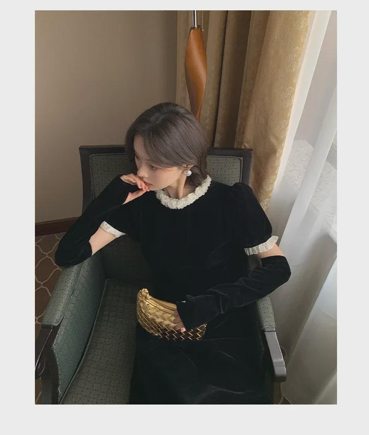 2024 Winter French Style Velvet Dress with Elegant Sleeves - Interpretation of Beauty F2197