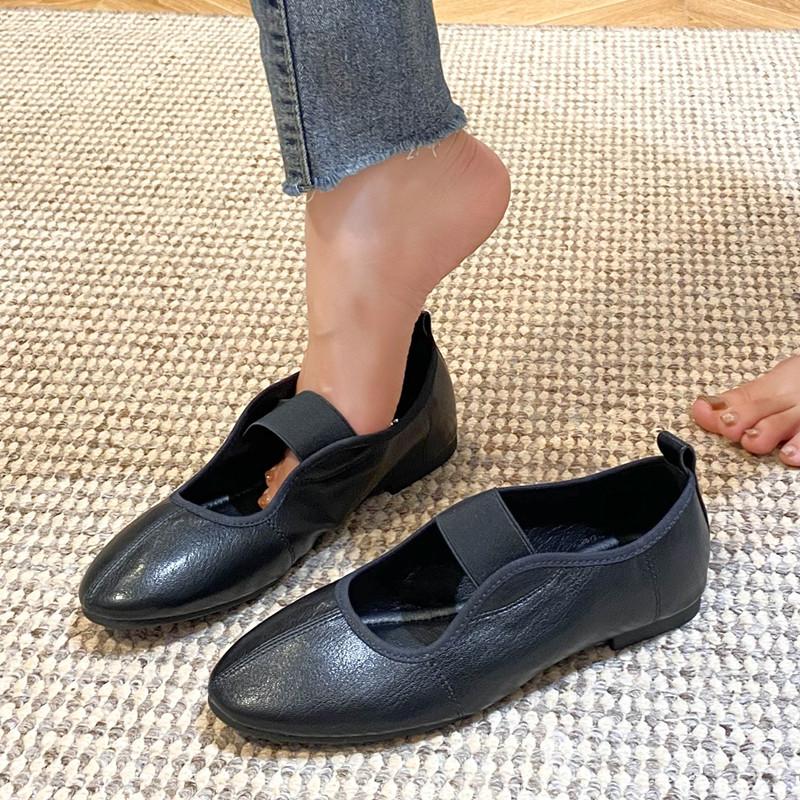

Модные женские балетки в стиле Инс, на эластичном ремешке, с неглубоким вырезом, удобные, с мягкой подошвой, Мэри Джейн, кожаные, для ходьбы, танцев, лоферы 43 чёрный