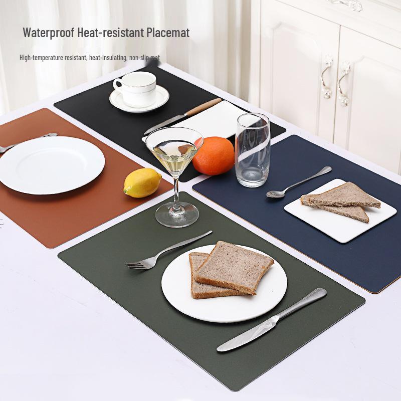 Double-Sided Luxury Nordic Leather Table Mat: Waterproof, Oil-Proof, Heat-Insulating, Non-Slip, Rectangular Design