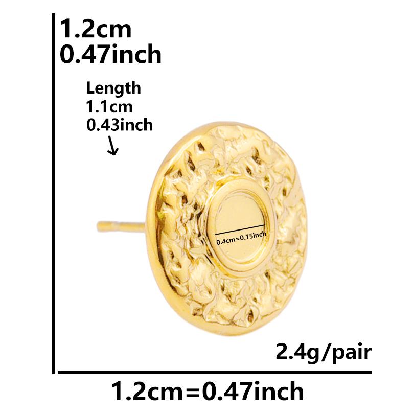 6pcs Real Gold Plated Geometric Round Oval Heart Blank Settings DIY Stone Enamel Crystal Stainless Steel Ear Studs For Women Men