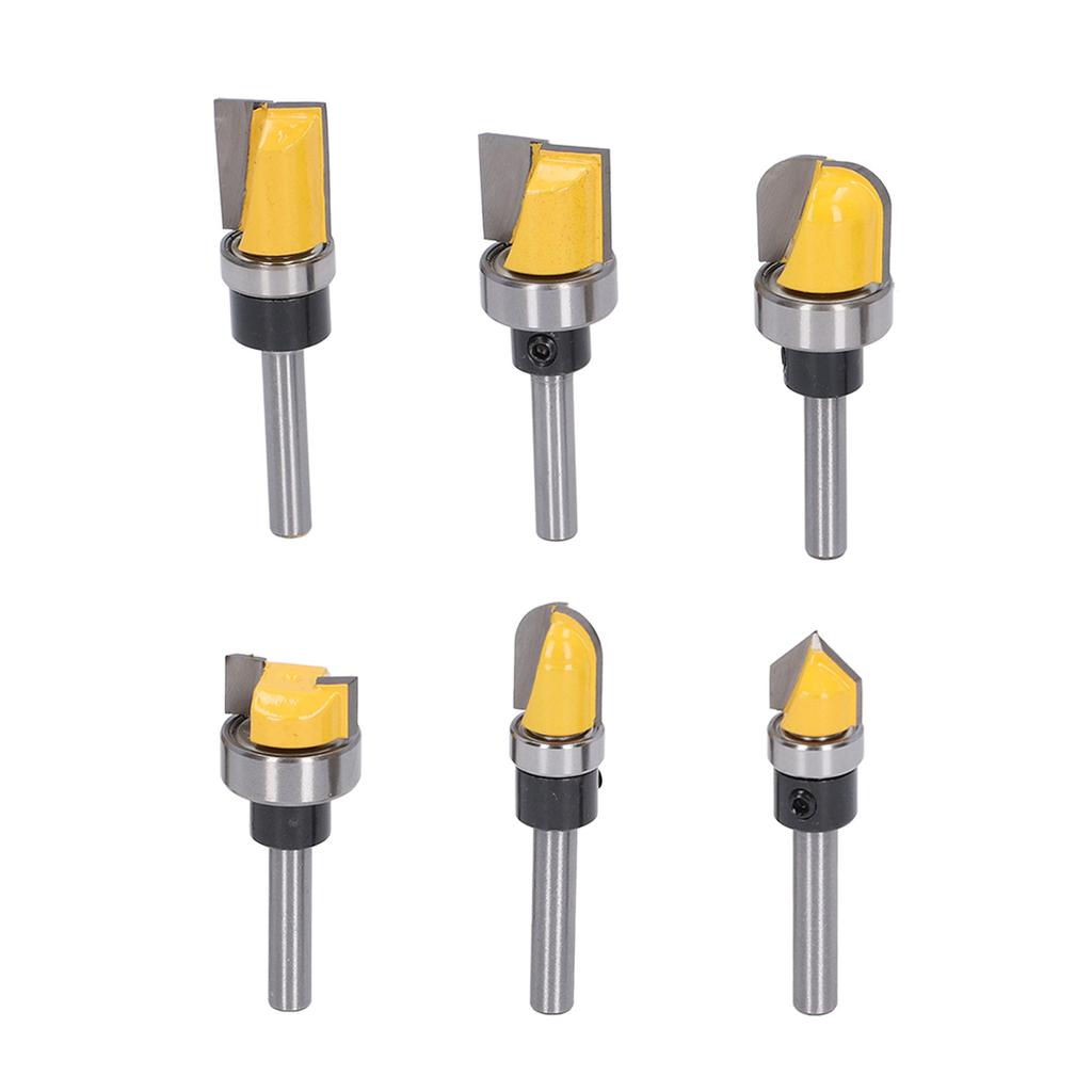 6Pcs Flush Trim Bit 6mm Shank Pattern Router with Bearing Hinge Mortising Wood Milling Cutter