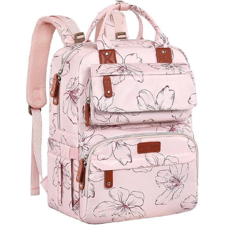 Diaper Bag Backpack, Baby Girl Diaper Bag for Mom, Large Pink Floral Diaper Bag Backpack for Girls, Waterproof Mom Backpack for Work Travel Holiday