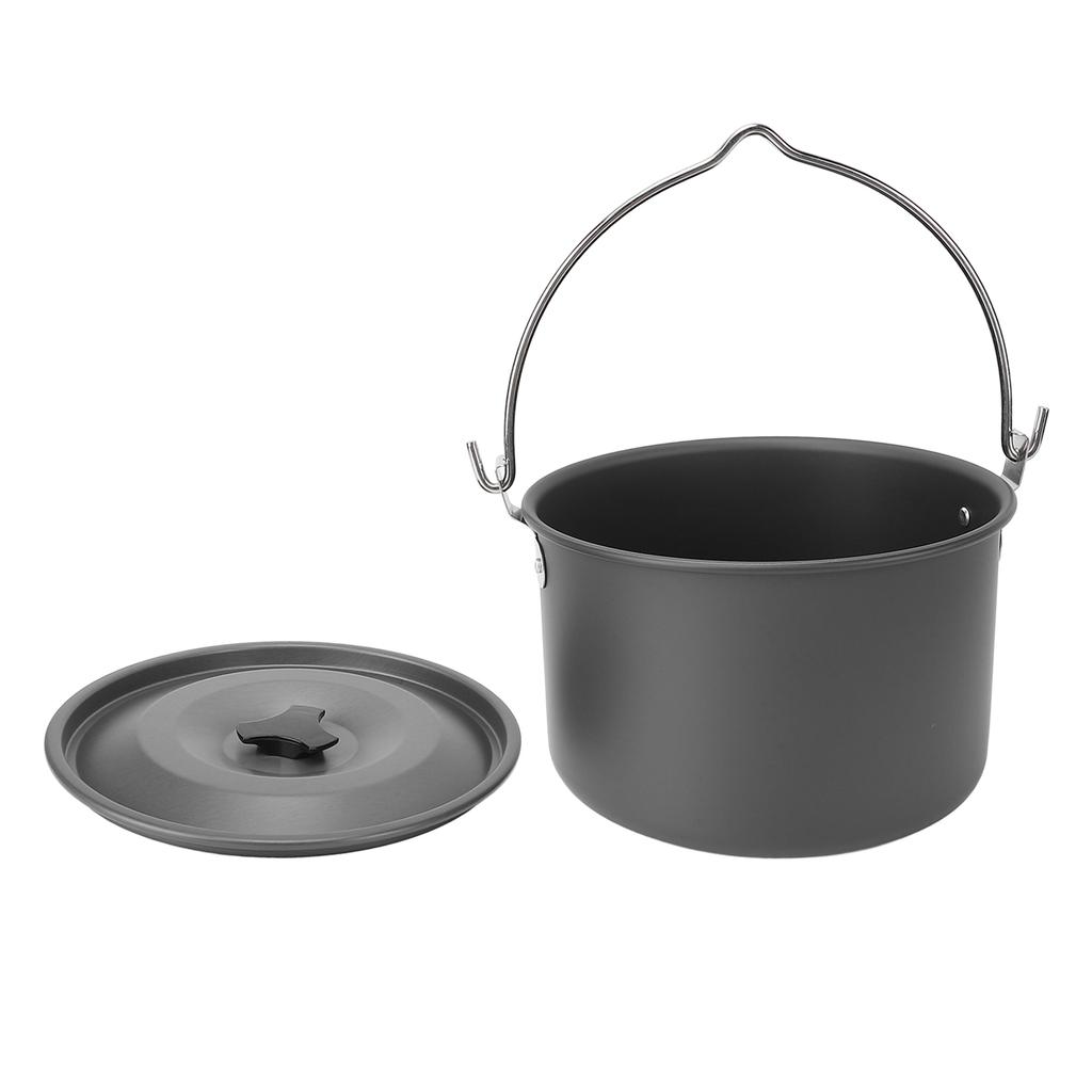Large Capacity Aluminum Alloy Anti Stick Camping Hanging Pot, Multifunctional Portable Cooking Soup Water with Lightweight Design for Road Tr