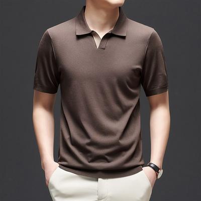 New Summer Light Luxury Men's Clothing Breathable and Skin-friendly Yilite Men's Knitted Short-sleeved T-shirt Solid Color Half-sleeved Men