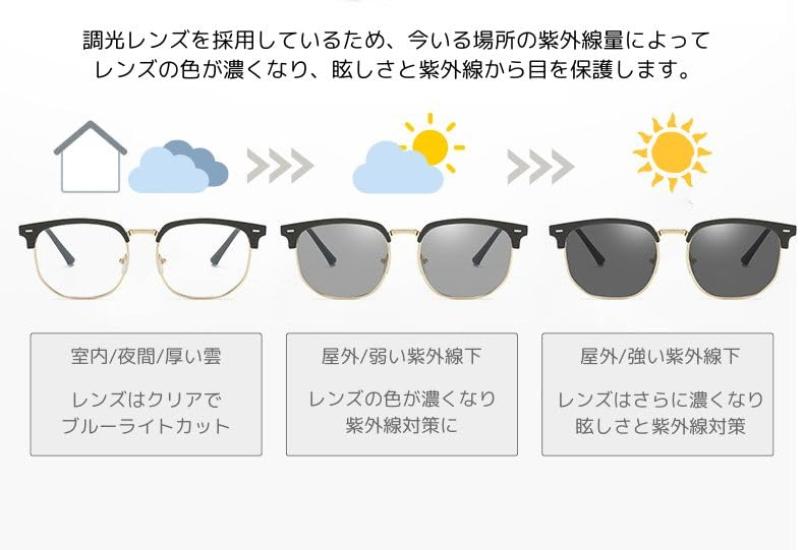 [Kredel] Photochromic Sunglasses 4-Piece Set: UV and Blue Light Cut, Classic Retro Style, Browline Design, Stylish, UV Protection, Fashion Glasses,
