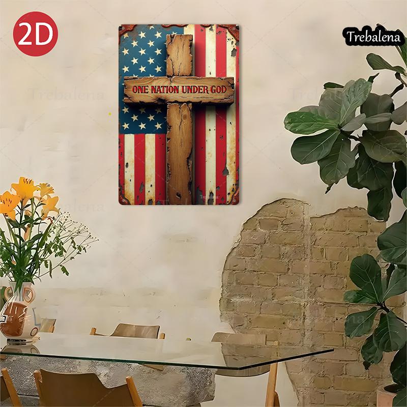 American Flag xin Metal Wall Art Vintage Embossed Tin Sign for Home Porch Garage Bar Farm Garden
