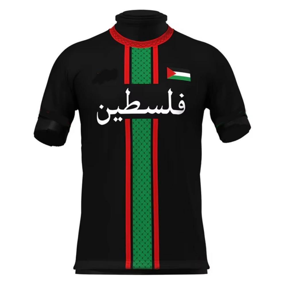 (DOMIO) Palestine Flag Football Kid T Shirt Summer Short Sleeve National Emblem 3D Printed Kid Sports Tees Loose Tops Men Tshirt