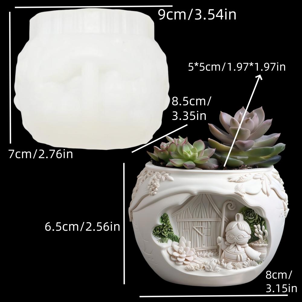 Kvinnlig Magiker Relief Suckulent Växt Blomkruka Harts Silikonform Häxstav Förvaringslåda Form Magiskt Hus Slott Hantverksformar