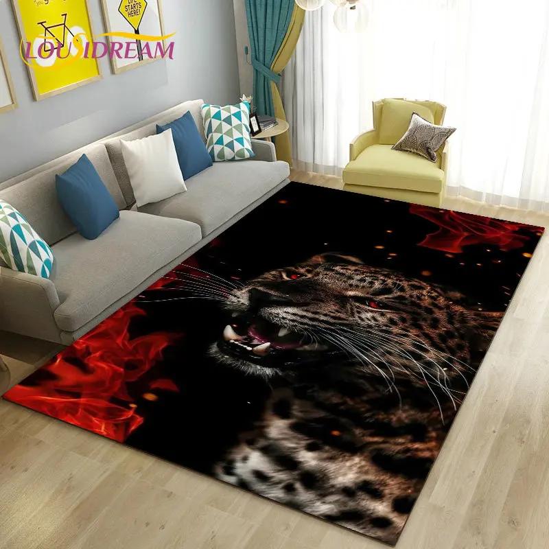 3D Cartoon Dier Luipaard Jachtluipaard Gebiedskleed Tapijt voor Woonkamer Slaapkamer Speelkamer Sofa decoratie huis Antislipkleed Vloermat Zacht