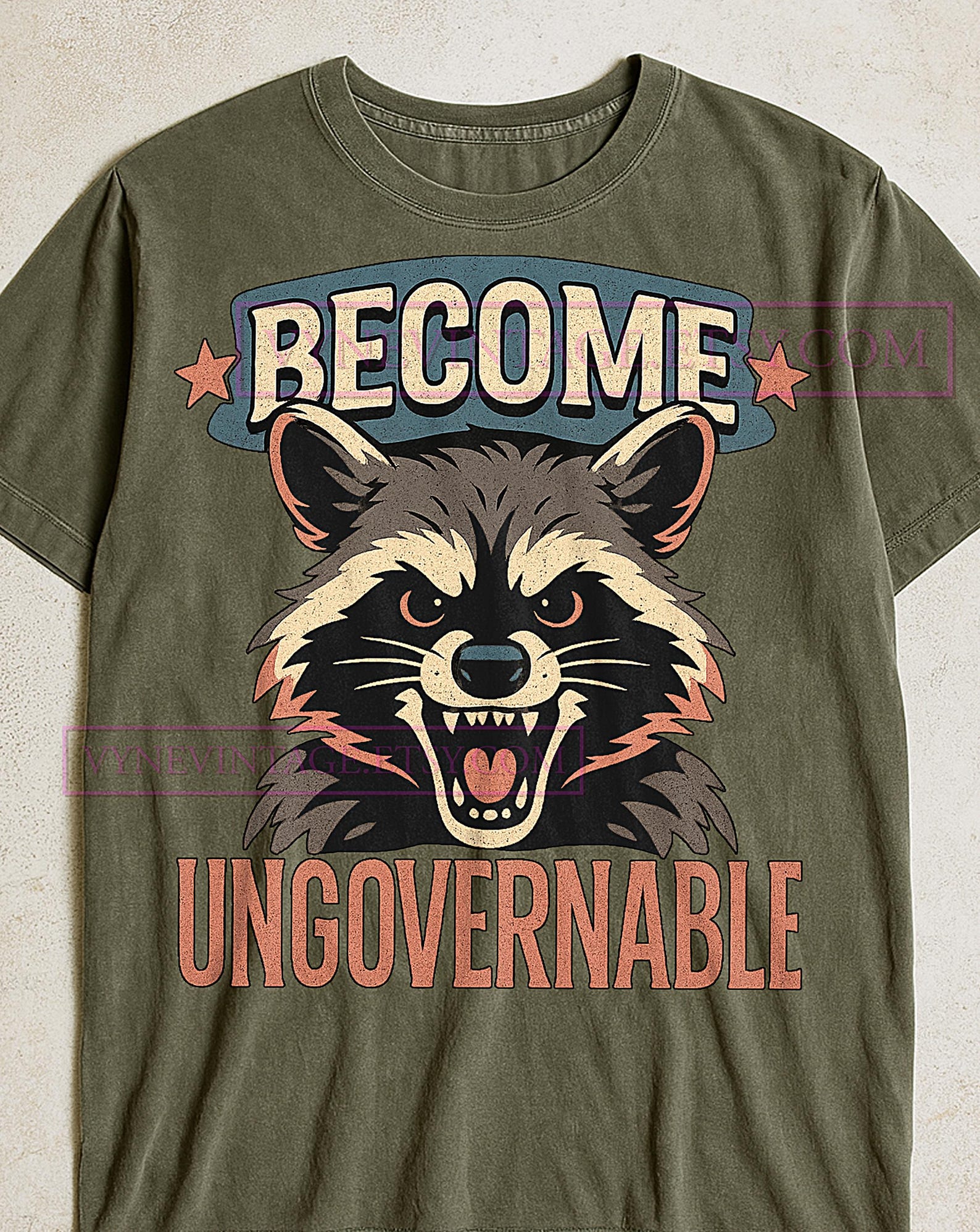 Become Ungovernable Raccoon T-Shirt, Retro Cartoon Vintage Tee, Bold Typography Shirt, Funny Animal Rebel Tee, Raccoon T-shirt, Sweater M