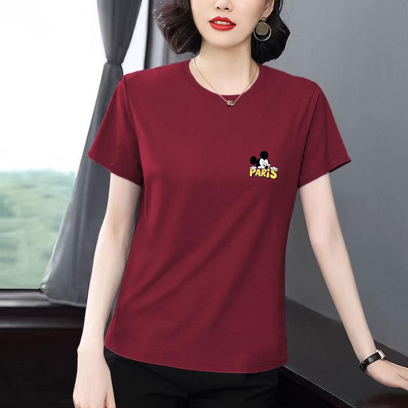 2026 Summer Women's Plus Size Short-Sleeve T-shirt, Versatile Age-Defying Round Neck Top.