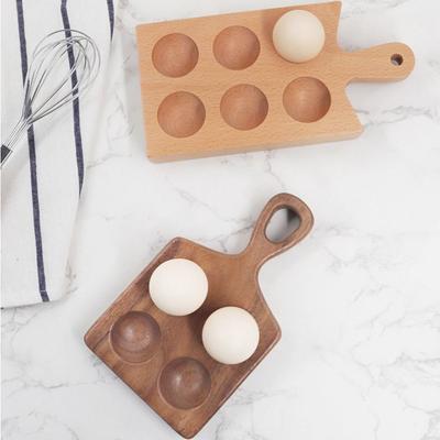 Handle Wood Egg Holder Double Row 4/6 Grids Egg Organizer Rack Classified Compartments Durable Wood Egg Tray Refrigerator