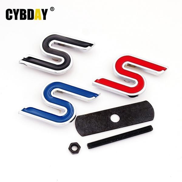 S Chrome Metal Car Front Hood Grille Emblem Badge Rear Trunk Car Stickers Car Styling