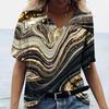 Summer V-neck 3D Marble Pattern Printed Top Fashionable Casual Short Sleeved Women's T-shirts