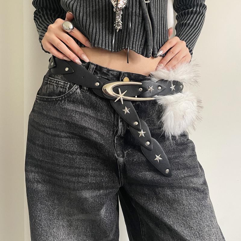 1pcs PU Studded Leather Fur Belt Faux Fur Spicy Girl Style Furry Waistband Korean Style Jeans Decor Y2K Waistband