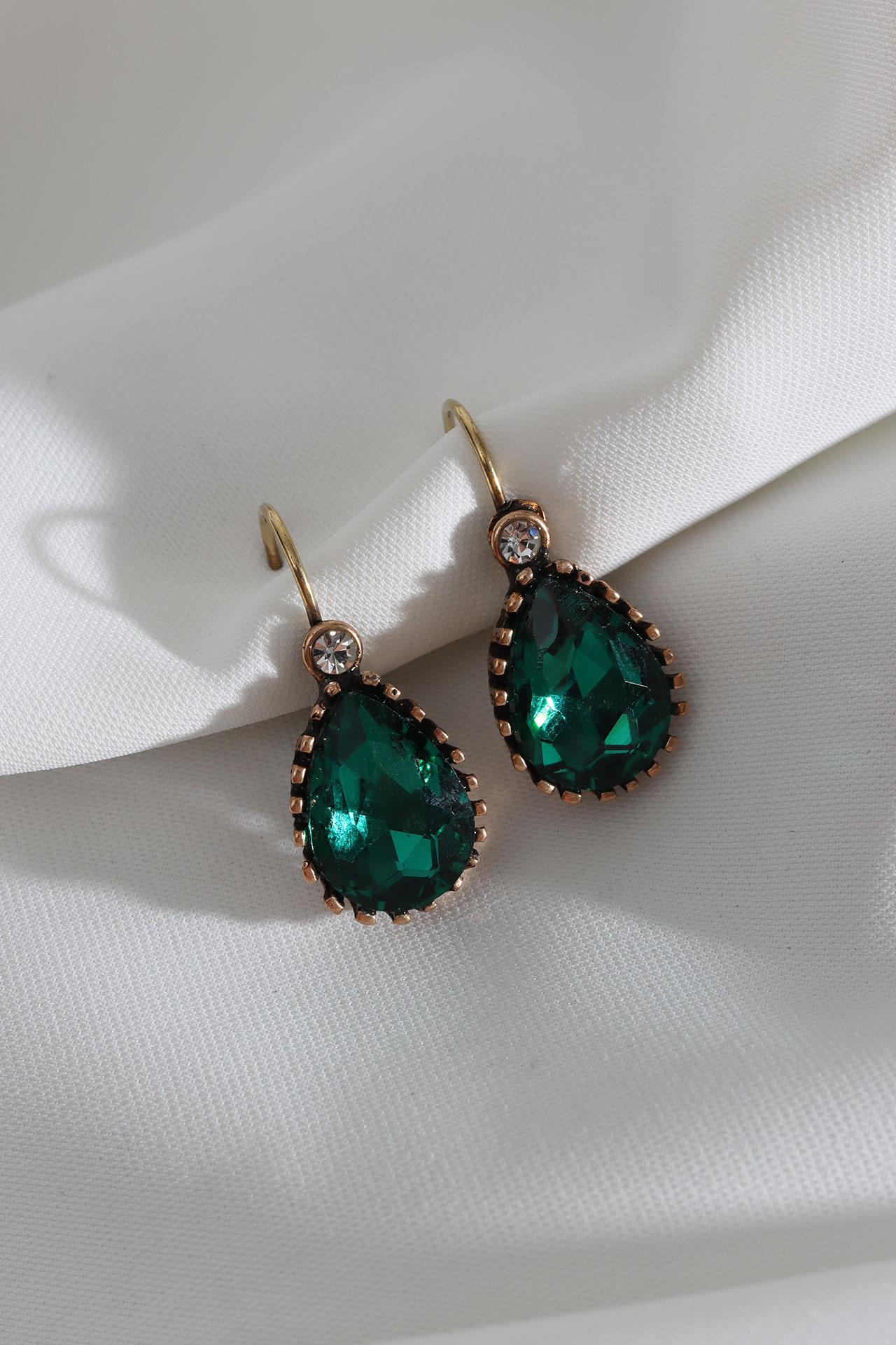 

Аутентичные серьги-капли большого размера с зеленым камнем