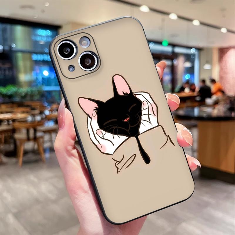 Black and White Cat Silhouette Art Phone Case for iPhone 17 16 15 14 13 12 11 Series Pro Max Plus Double Layer Protection