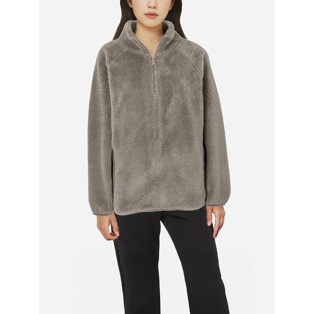 

Daiso [обычный] Пушистый флис с длинным рукавом и полузастежкой-молнией, L, серый