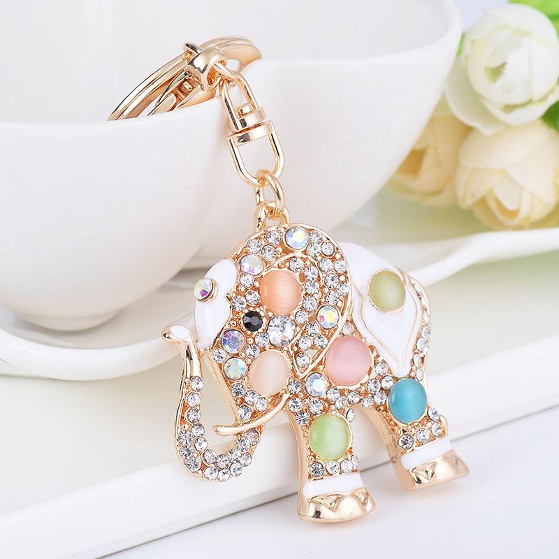 Exquisite Precious Stones Inlaid Thailand Elephant Car Keychain Elegant Pendant Gift for Friends Key Chains Ring Porte Clef