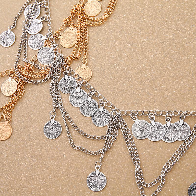 Bohemian Ethnischer Metallmünz-Quasten-Verstellbarer Taillenkettengürtel für Damen