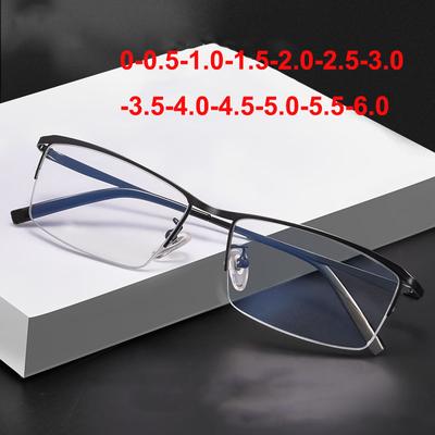 Gafas de miopía vintage ultraligeras con montura media de metal y acabado rectangular para hombres, estilo ejecutivo, gafas graduadas con protección contra la luz azul