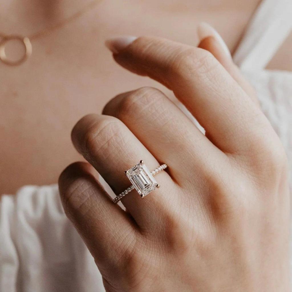 2 ct smaragdslipad kubisk zirkonia förlovningsring: Belagd CZ-band, Guldfärgad ring: Art Deco Bröllops Smycken Gåva För Kvinnor