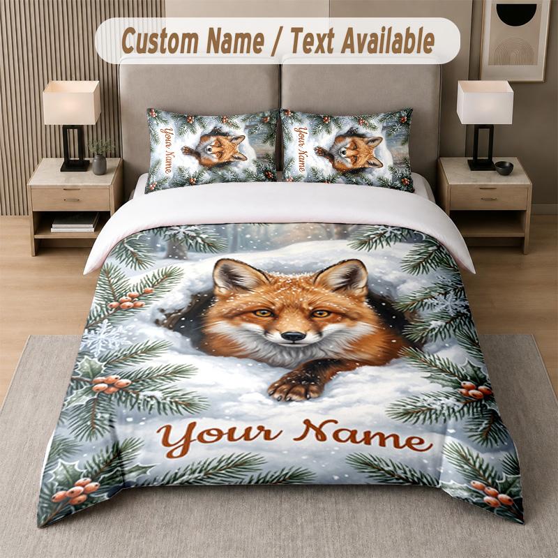 Wolf Fox Theme Custom Text Or Name 3Pcs Bedding Set 1 Flat Sheet & 2 Pillowcases Personalized Home Bedding