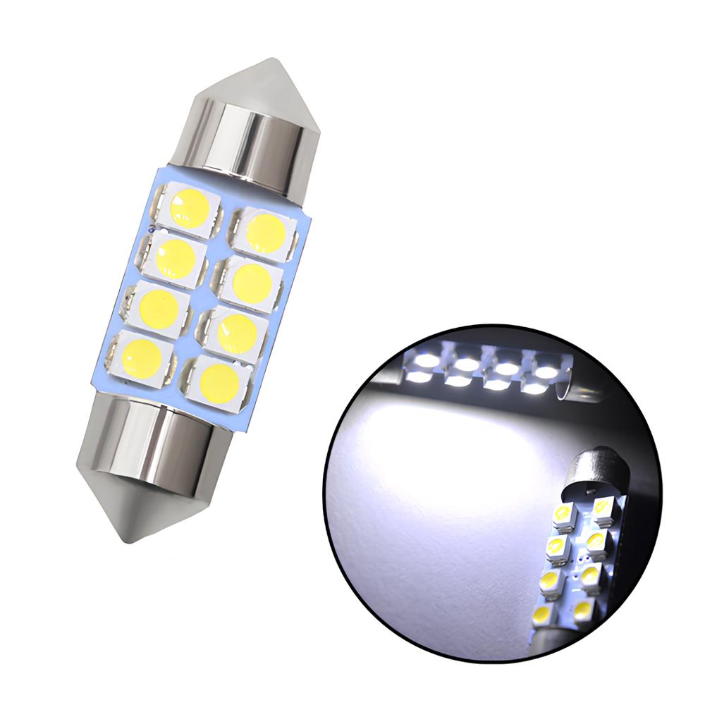 2pcs Interior Reading Light T10 31mm 39mm 41mm DC12V White 8SMD Door Dual Pointed Tail Trunk Lamp Dome Cars Waterproof Fog