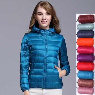 Women White Jacket Autumn Female Ultra Light Down Jackets Slim Solid Long Sleeve Hooded Parkas