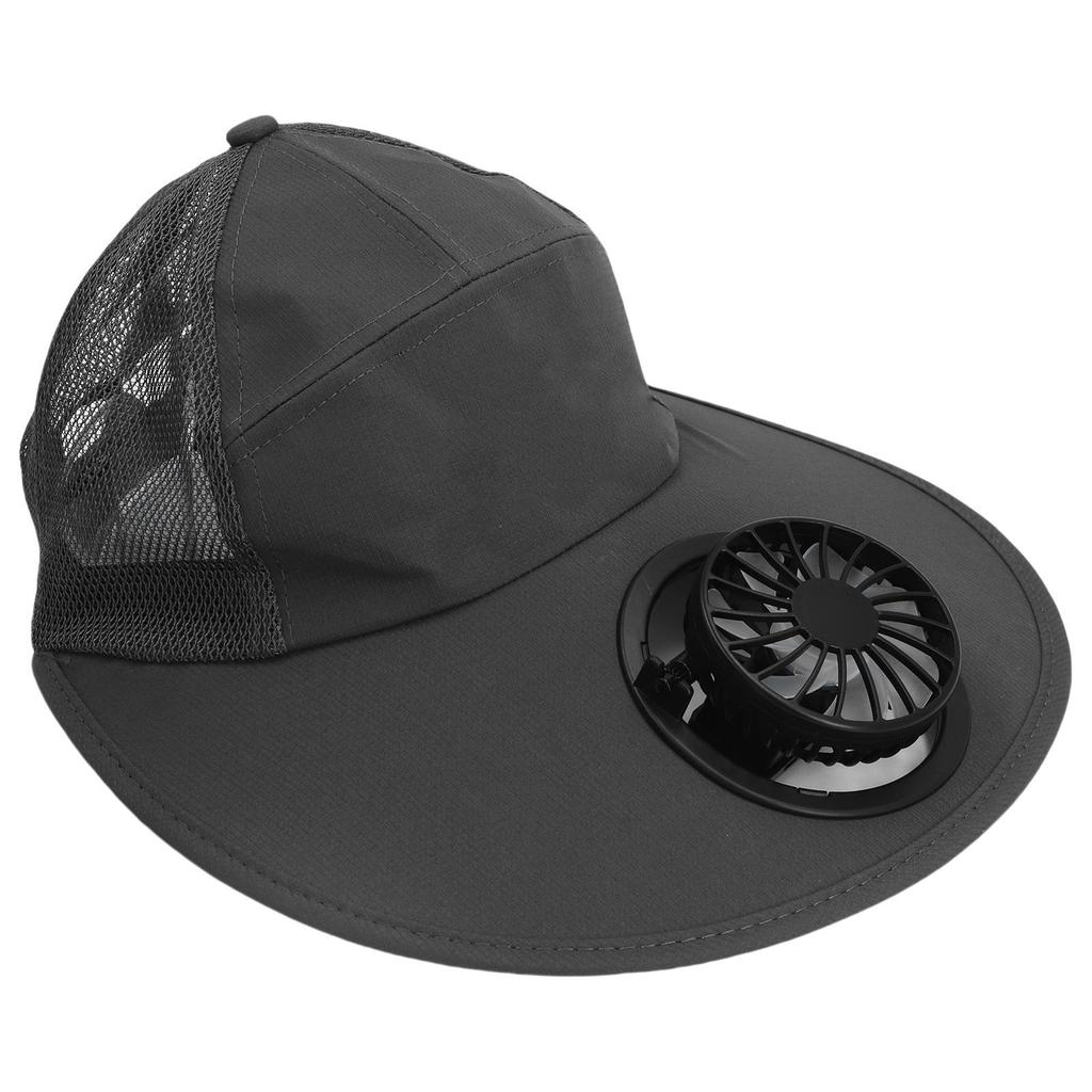 Fan Sun Hat Dark Gray 3 Speeds USB Charging Fan Wide Brim Mesh Sunshade Cap for Outdoor Activities