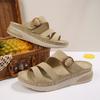 Plus Size Women Thick Sole Hook‑and‑Loop Stitched Sports Wedge Sandals