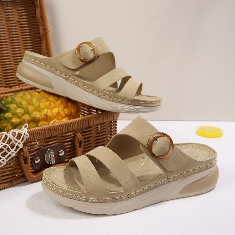 Plus Size Women Thick Sole Hook‑and‑Loop Stitched Sports Wedge Sandals