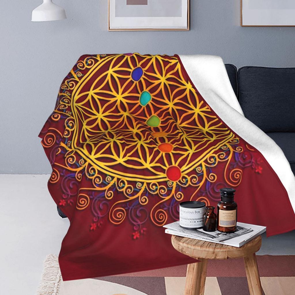 Flower Of Life Sacred Geometry Mandala  Blanket Flannel Sofa Throw Blanket Portable for Home  Outdoor Throws Bedspread Quilt