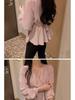 Elegant V-neck Chiffon Blouse - Women's Spring/Autumn, Waist-Slimming Tie-up, Long-Sleeve, Sweet Fairy Style