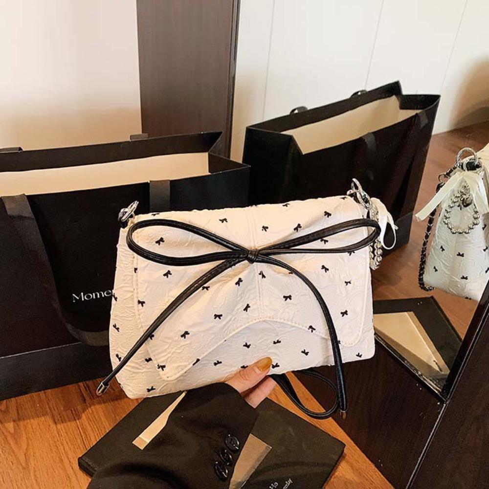 Ribbon Pendant Bow PU Shoulder Pouch Sweet Women Crossbody Bag Shopping French Chain Bag  Women