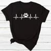 Maycaur Women T Shirt Fashion Dog Heartbeat Print T-shirt Funny 90s Print T Tee Womens Tshirt for Female Red Shirt Clothes Tops