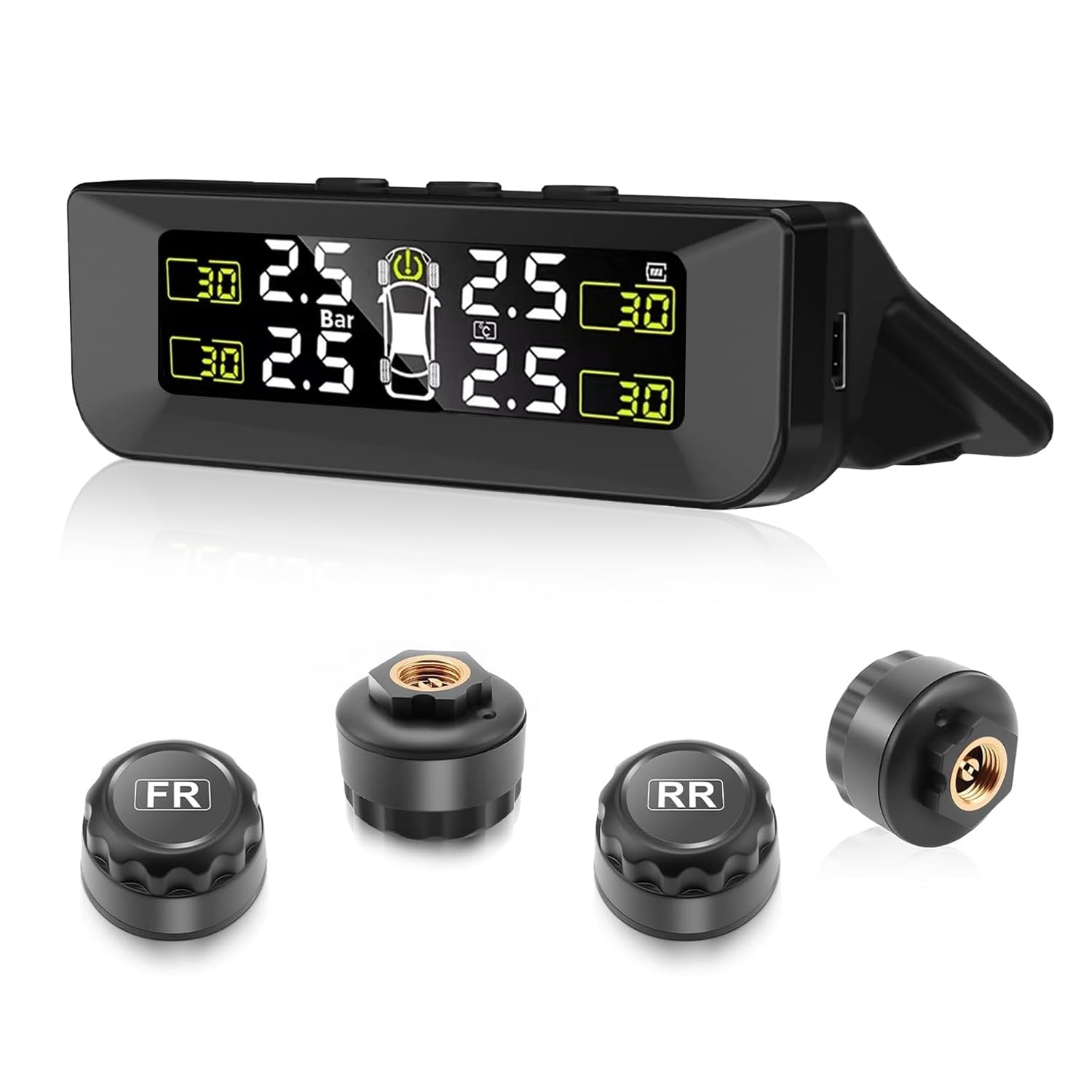 

Tigwiss Tire Pressure Monitor (TPMS) with Vibration Sensor, Tire Pressure and Temperature Measurement, Real-time Pressure Monitoring, Solar/USB Dual C