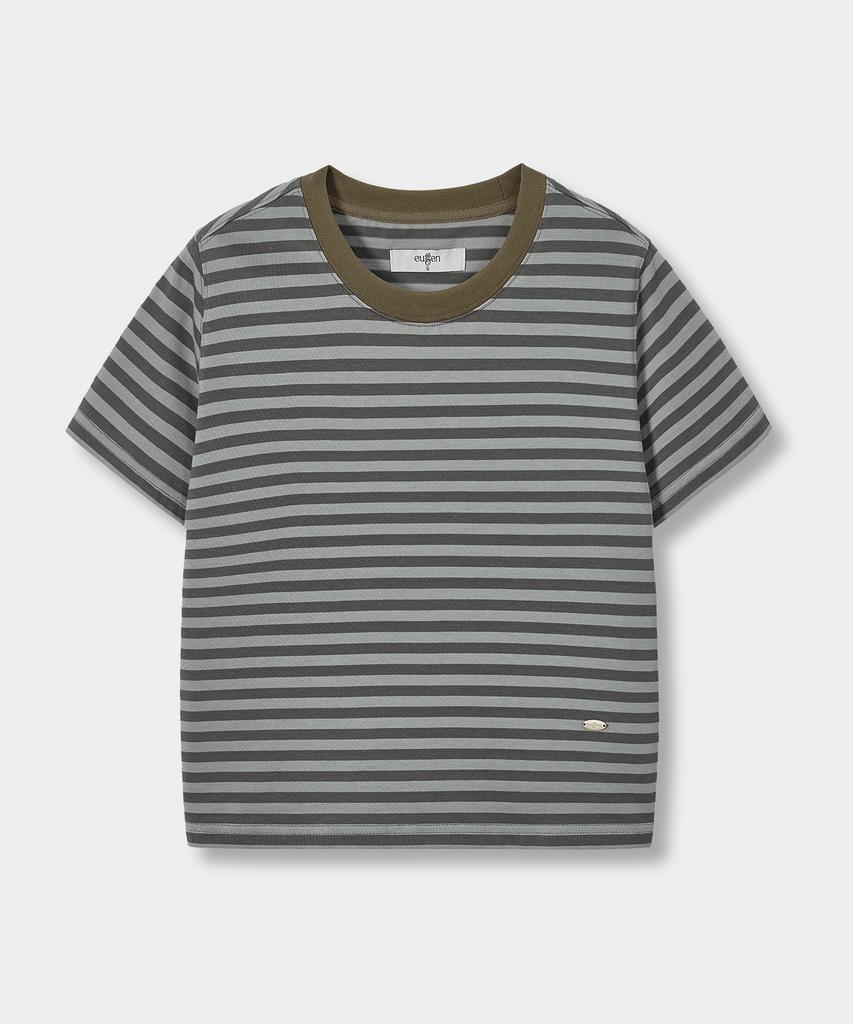 Yujen Ribbed Color Block Stripe Short Sleeve T-Shirt_4 Color