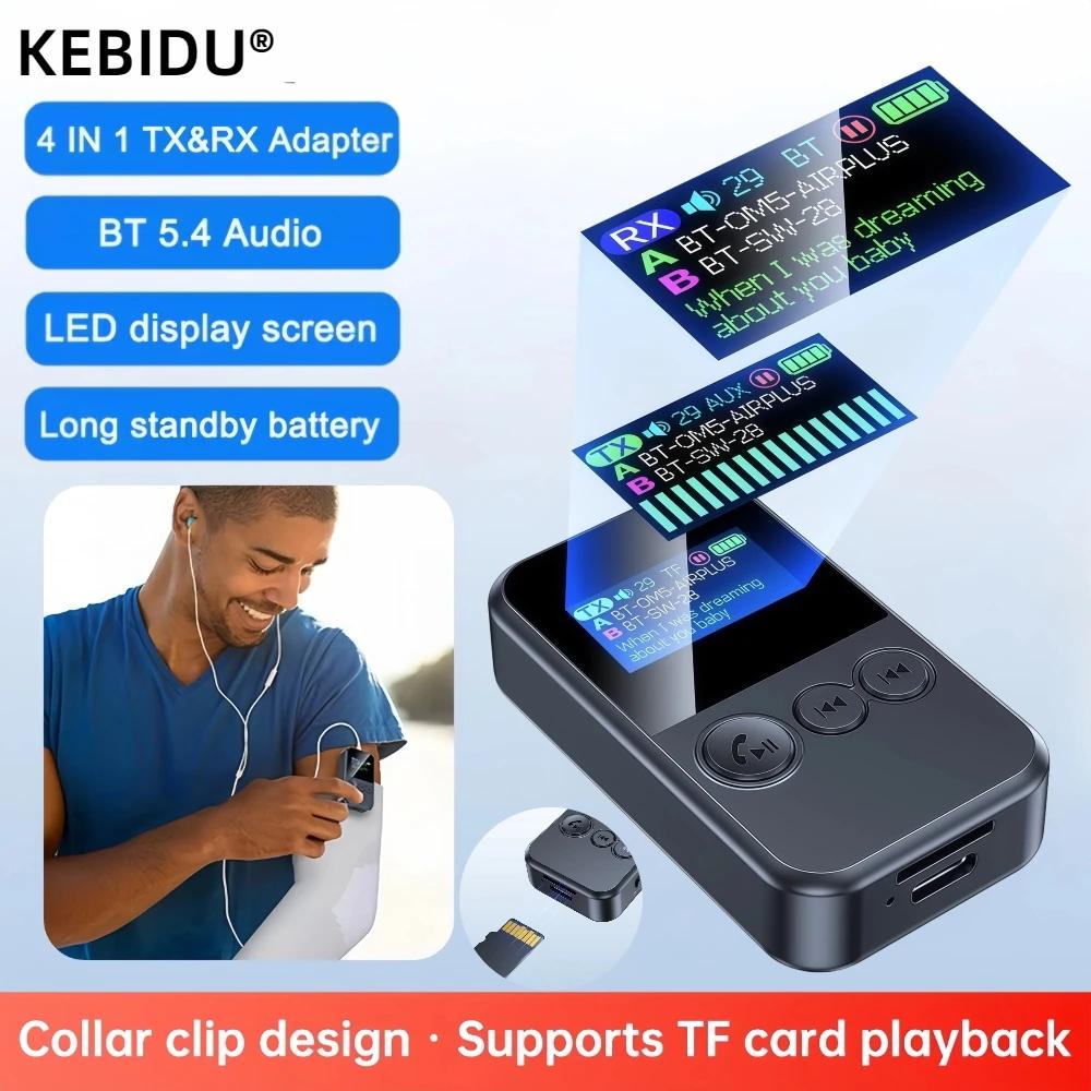 4 In 1 Bluetooth 5.4 Audio Receiver Transmitter 3.5MM AUX TF Card Stereo Music Mic Wireless Adapter With LED Display For Car TV