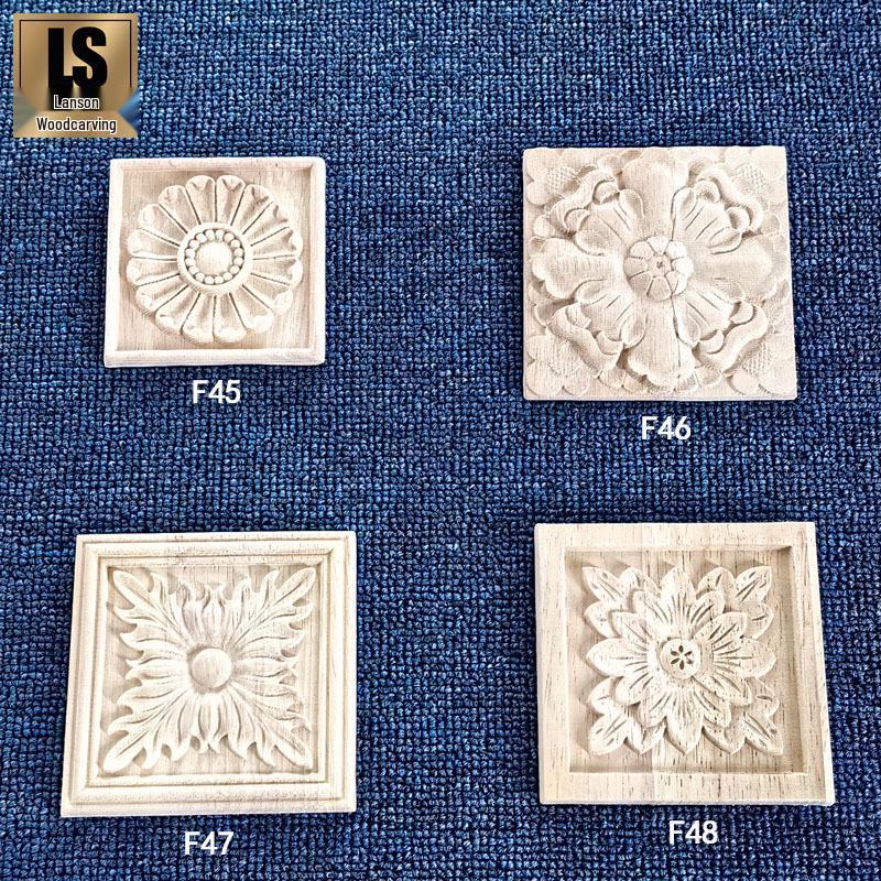 

Европейская резьба по дереву с рельефом: Квадратная цветочная заплатка из каучукового дерева для декора шкафа F48 6x6 cm
