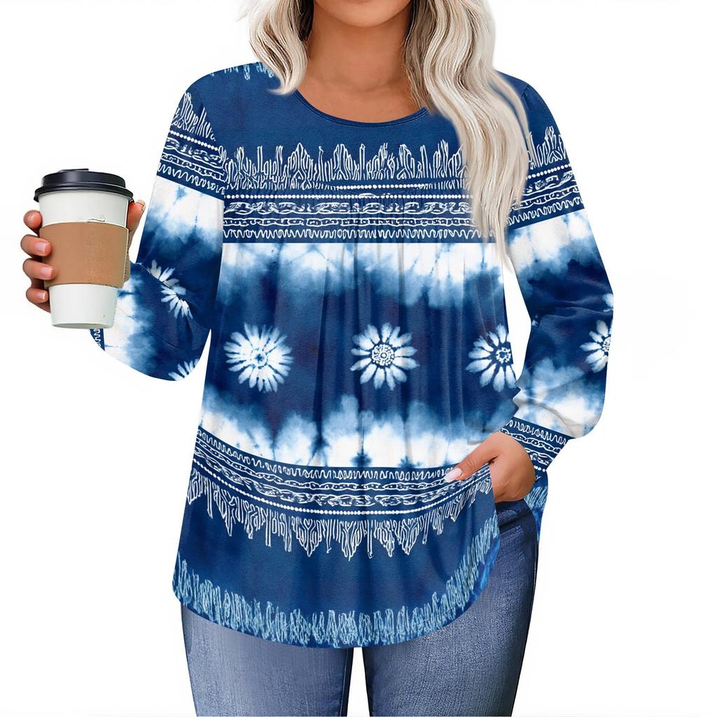 Damer Plussstørrelse Topper Langermet Skjorter Rund Hals Flytende Tunika Casual Løs Bluse L-5X