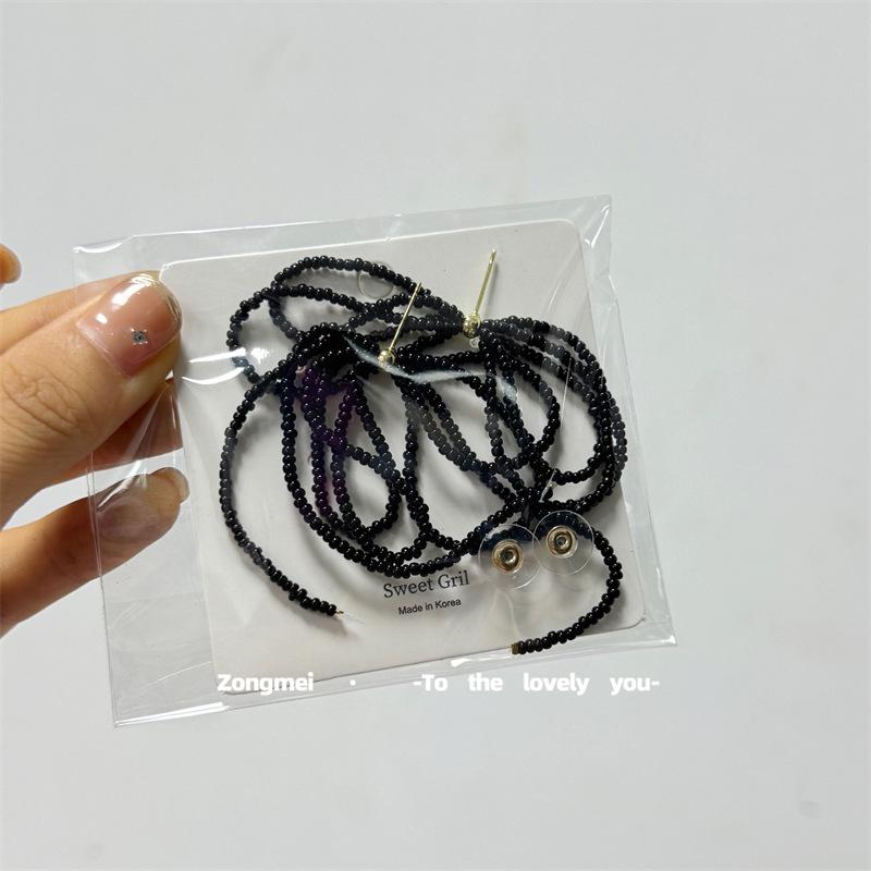 Gentle Temperament Beaded Bow Tassel Earrings - 925 Silver, Niche Design, Light Luxury, 2026 New Style