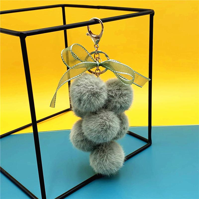Cute Creative Grape Fruit Lace Bow Fur Ball Plush Doll Toy Keychain Pendant Bag Hanging Backpack Charm Car Keyring New Year Gift